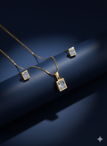 Minimal Gold Rectangular Crystal Necklace Set with Matching Stud Earrings for Women
