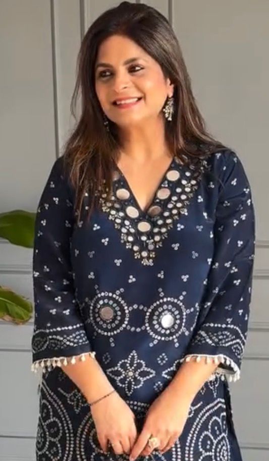 Navy Blue Ethnic Printed Kurta Palazzo Set for Women