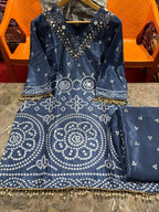 Navy Blue Ethnic Printed Kurta Palazzo Set for Women