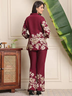 Maroon Floral Printed Kurta Palazzo Set for Women