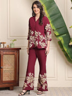 Maroon Floral Printed Kurta Palazzo Set for Women