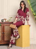Maroon Floral Printed Kurta Palazzo Set for Women