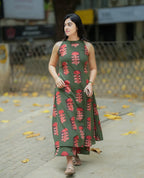 Women’s Olive Green Printed Kurti Set with Palazzo