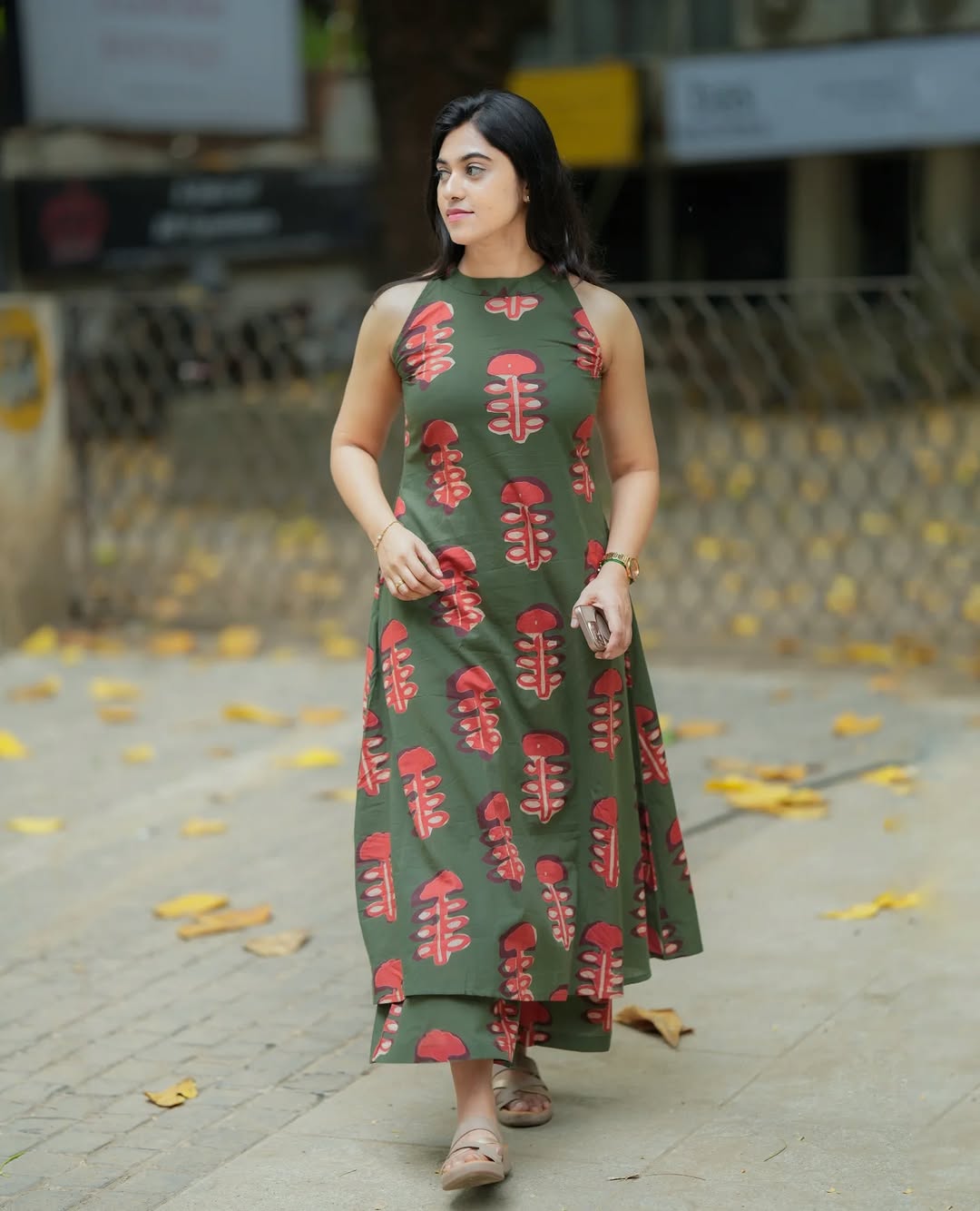 Women’s Olive Green Printed Kurti Set with Palazzo