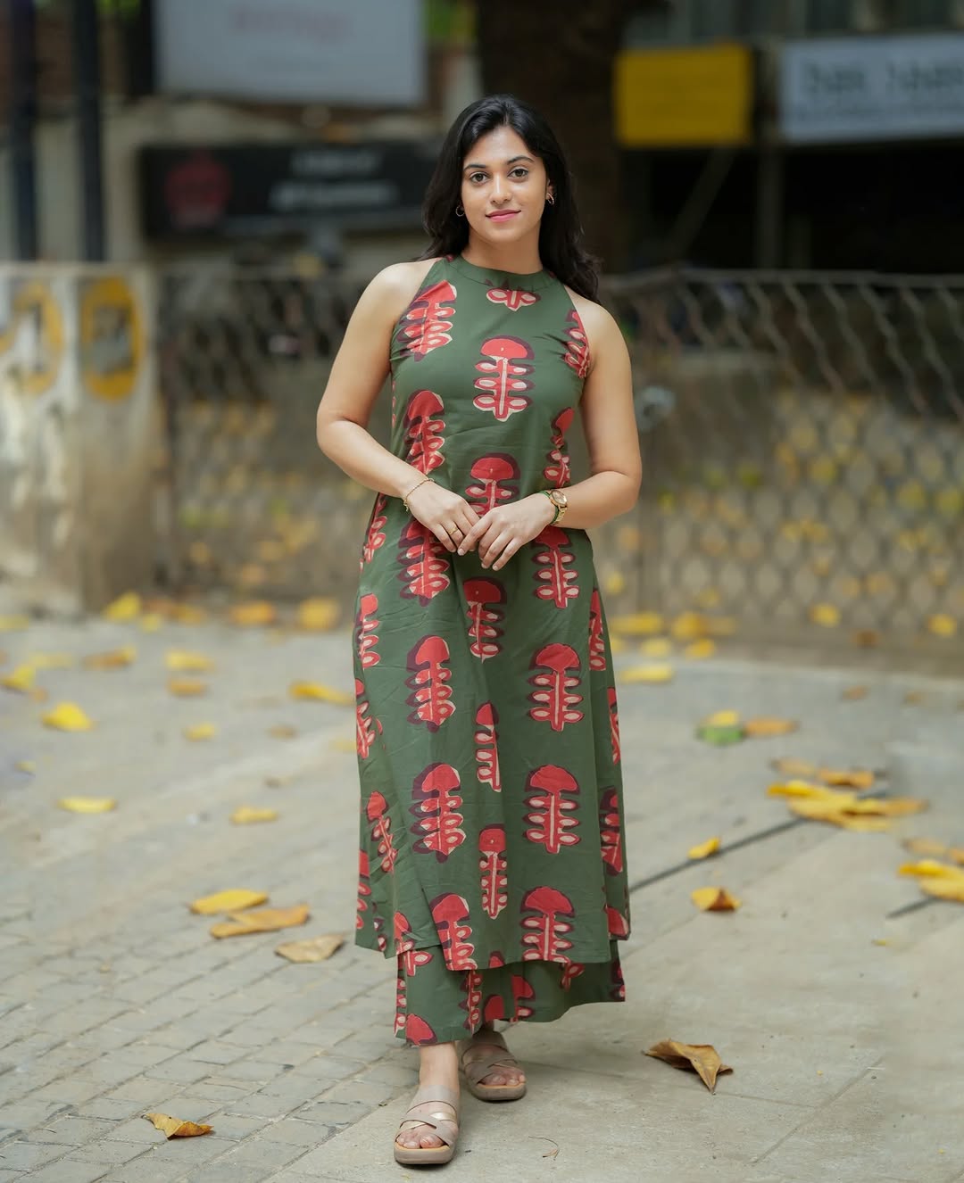Women’s Olive Green Printed Kurti Set with Palazzo