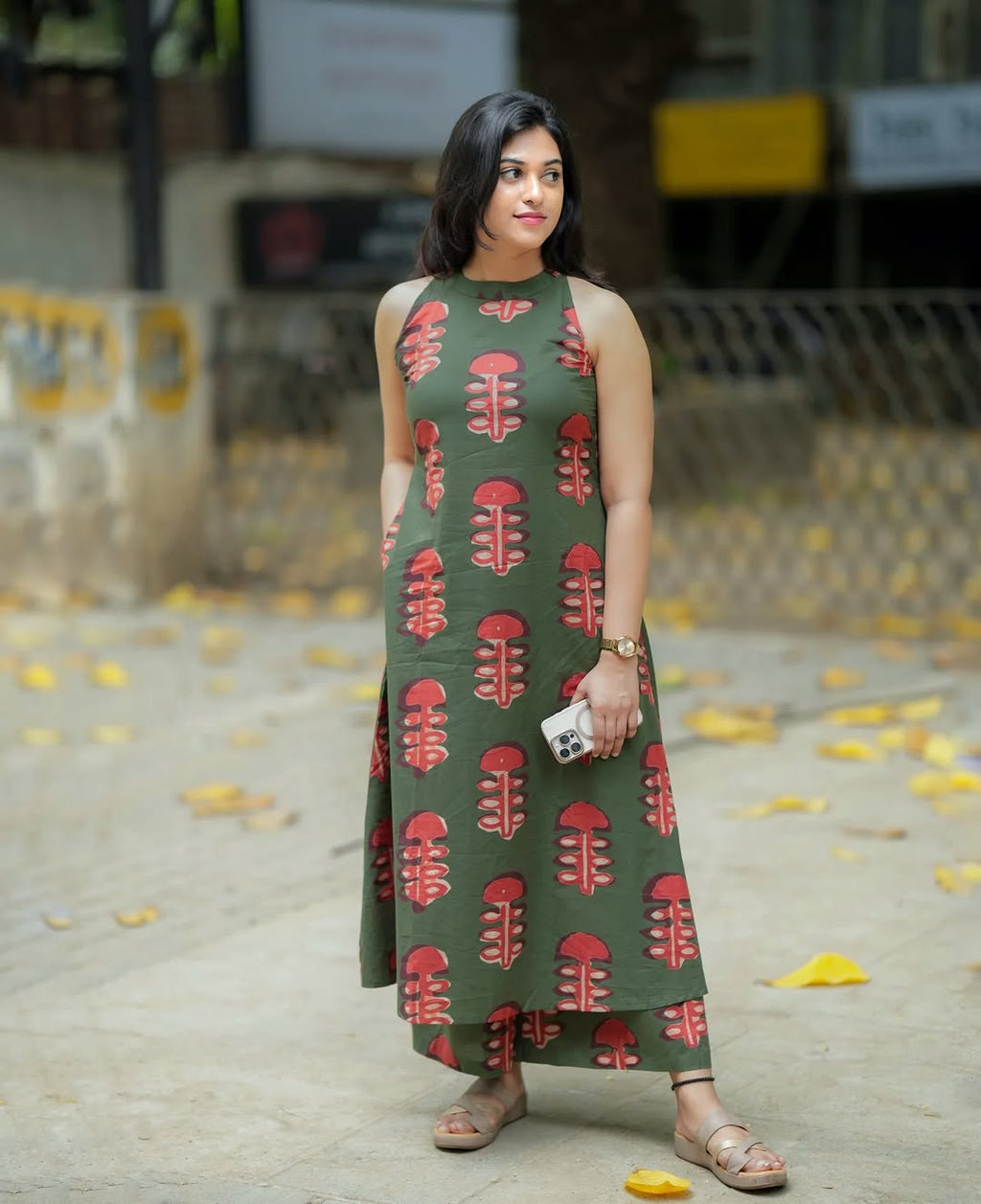 Women’s Olive Green Printed Kurti Set with Palazzo