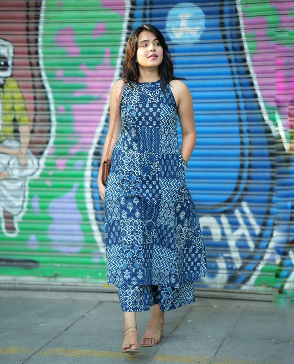 Women’s Blue Printed Kurti Set with Palazzo