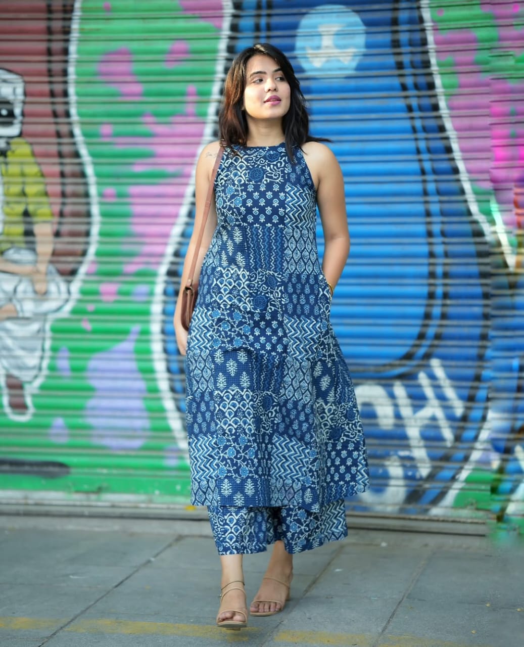 Women’s Blue Printed Kurti Set with Palazzo