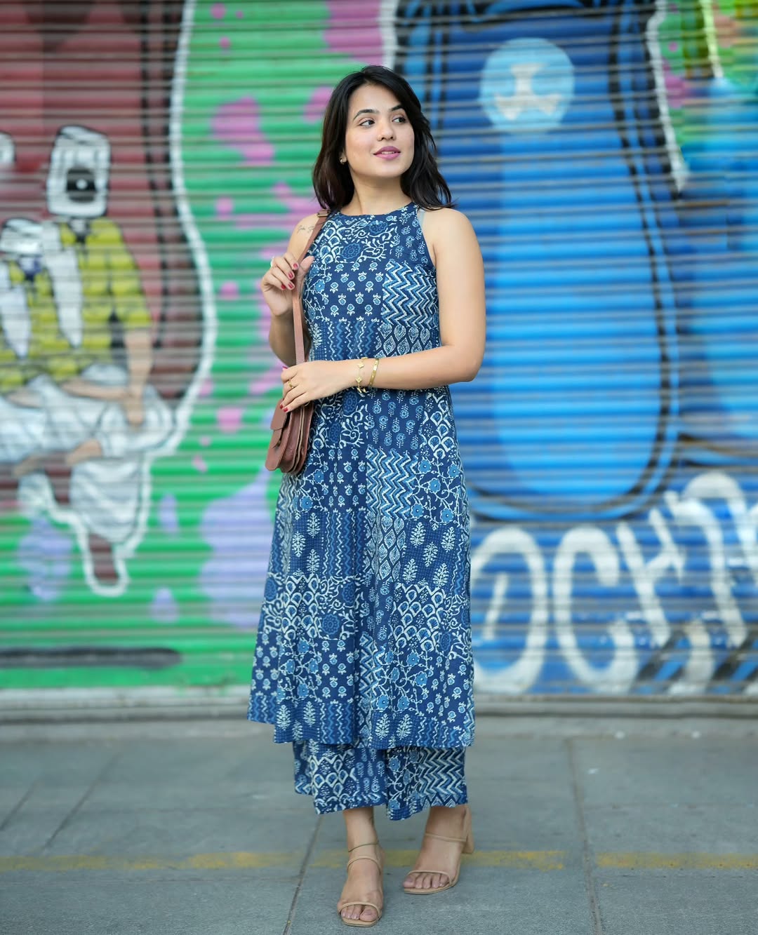 Women’s Blue Printed Kurti Set with Palazzo