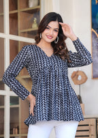 Women’s Black & White Printed Long Kurti Top – Casual Designer Tunic for Ladies | Stylish Ethnic Wear
