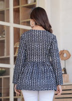 Women’s Black & White Printed Long Kurti Top – Casual Designer Tunic for Ladies | Stylish Ethnic Wear