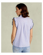 Striped Lace Sleeve Top for Women – Elegant Casual Summer Blouse