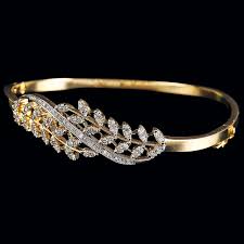 Leaf Design Crystal Gold Finish Bangle for Women